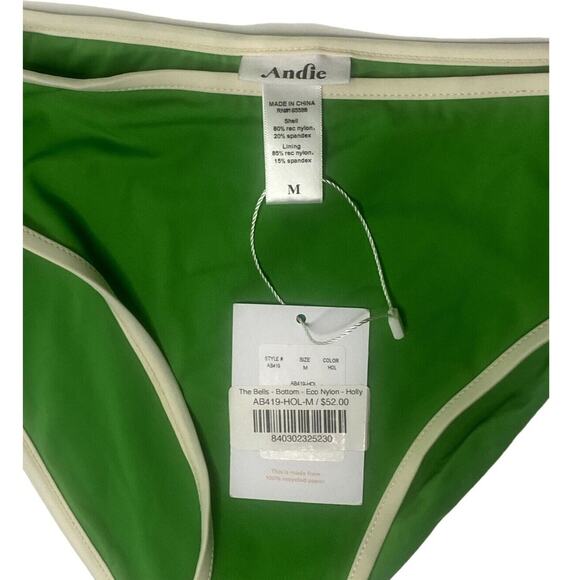 NWT Andie The Bells 90's Medium Rise Bottom Swimsuit Bottom Piping M Green #3308 - Picture 7 of 15